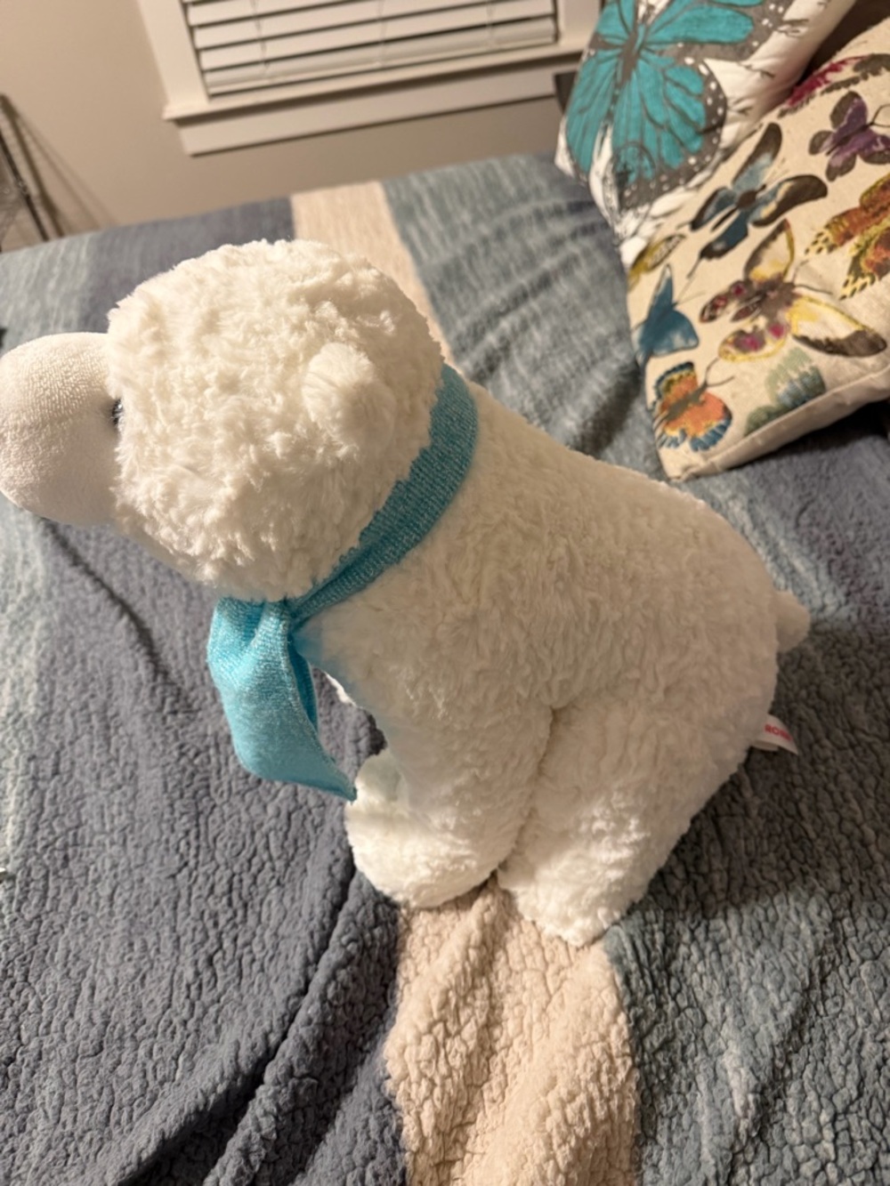 Plush White Polar Bear with Light Blue Scarf